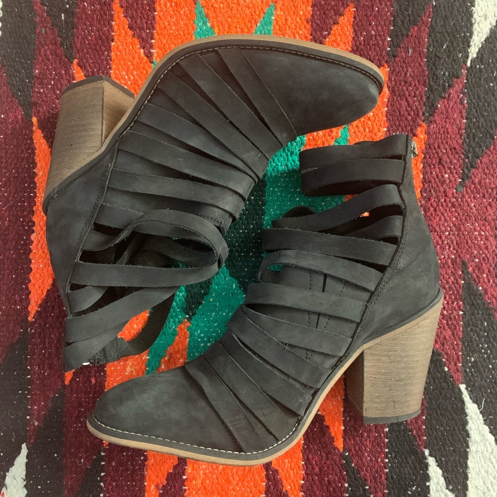 Free People Black Hybrid Strappy Leather Booties